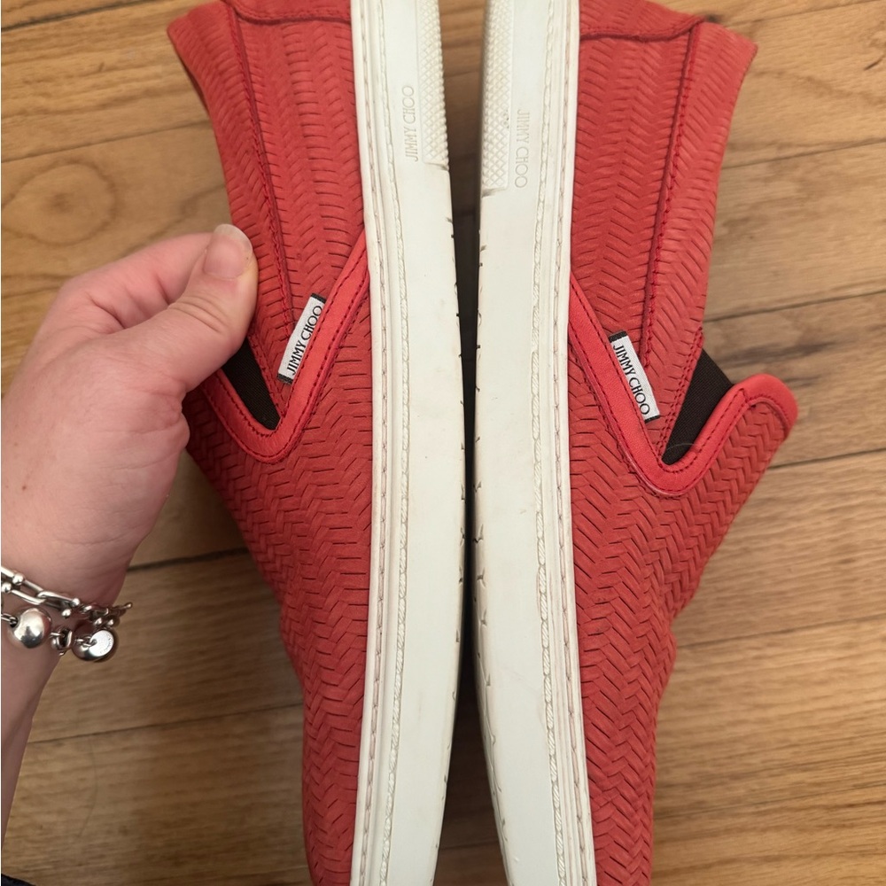 Jimmy Choo Red Textured Men's Loafers - Picture 4 of 6